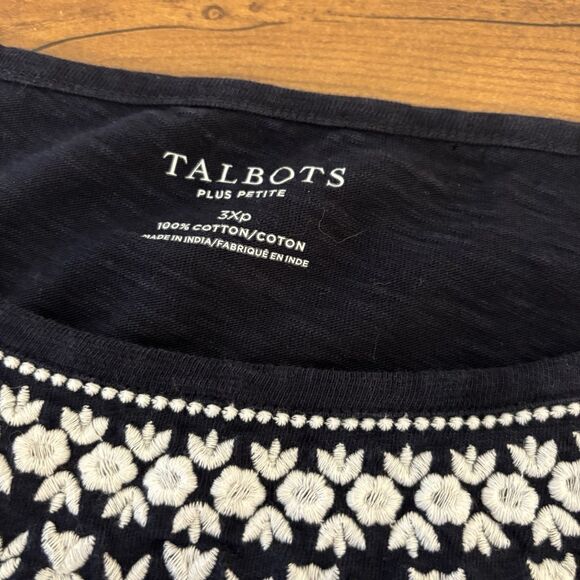 TALBOTS Women's 3XP 100% Cotton Navy Embroidered Short Sleeves Crewneck T Shirt - Picture 3 of 5